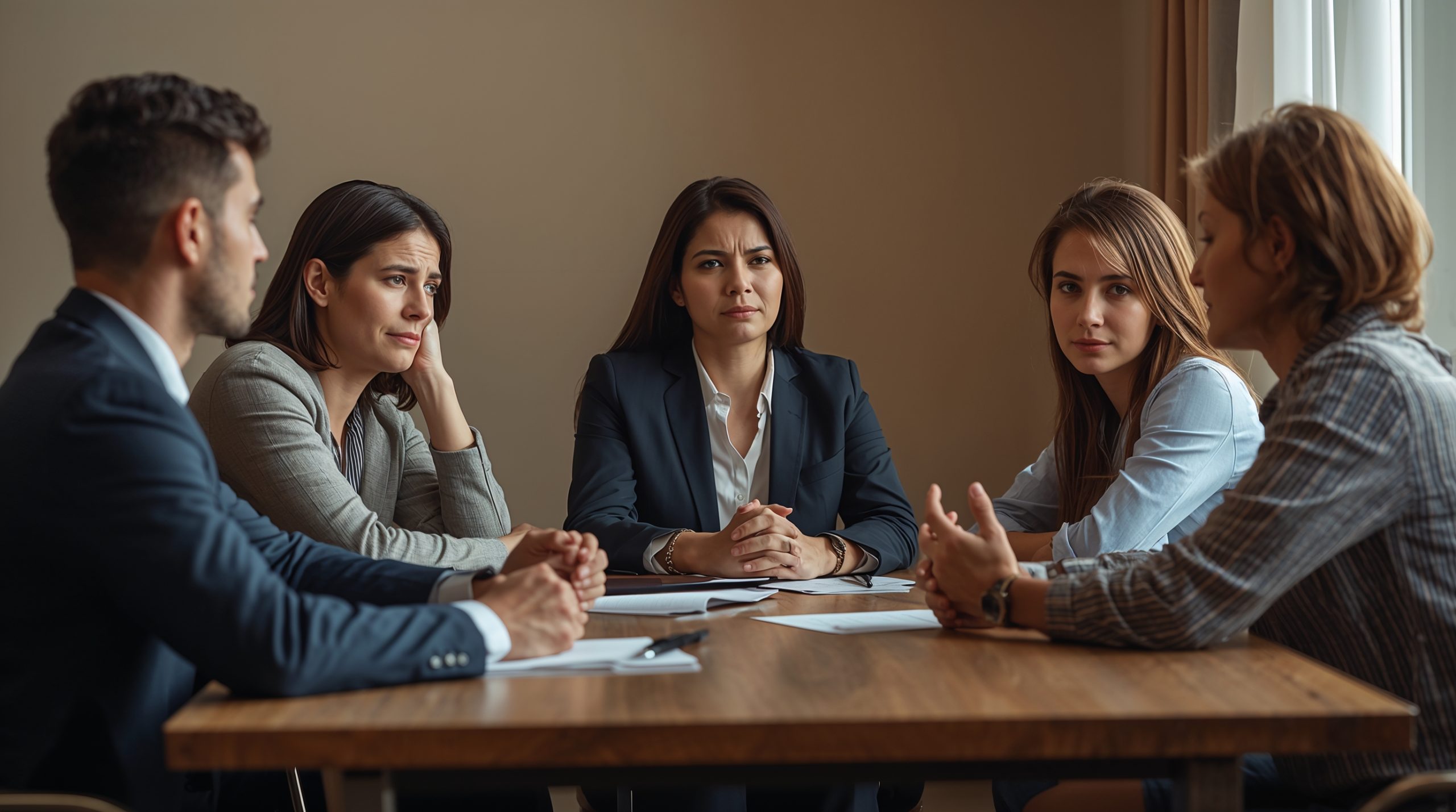 Divorcing couple working with family law attorney during mediation session