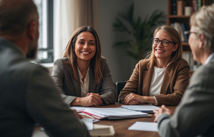 Elder law attorney discussing Medicaid planning and guardianship with senior clients