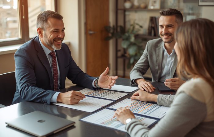 Estate planning attorney discussing plans with clients