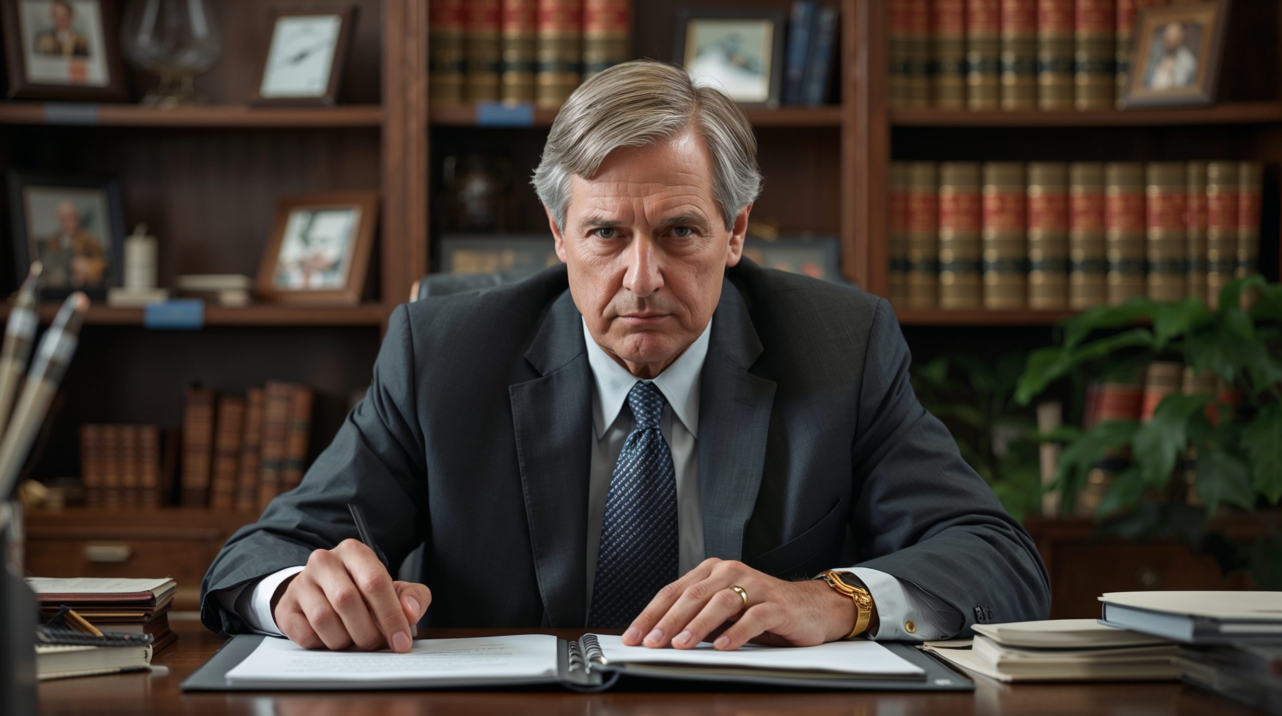 Experienced criminal defense lawyer reviewing evidence files