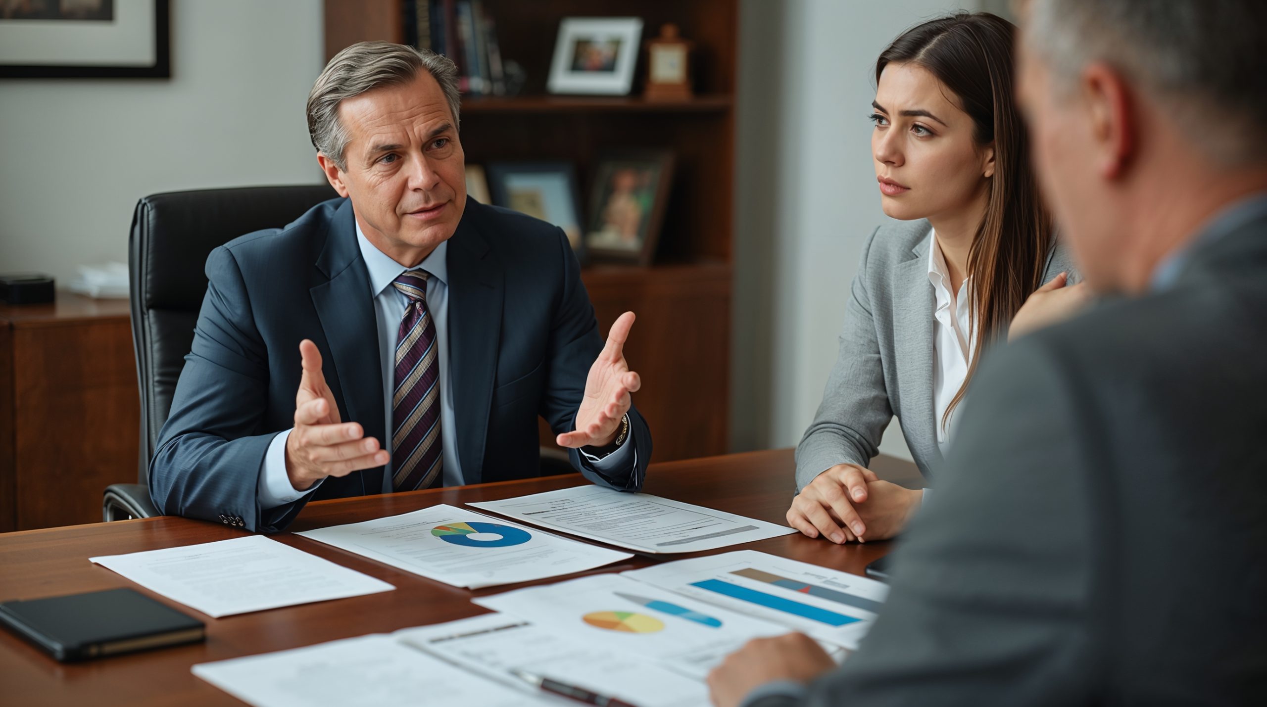 Lawyer discussing divorce strategy with client